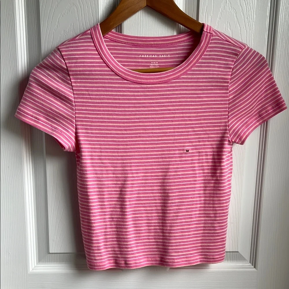 American Eagle Outfitters Pink and White Striped Tee - Picture 3 of 3